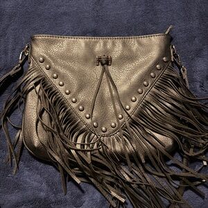 Women’s Black Fringe Crossbody Bag with Stud Details- Western style.